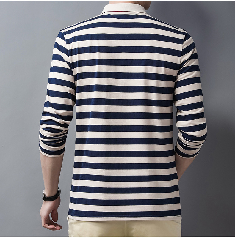 Men's Lapel Striped Polo Shirt