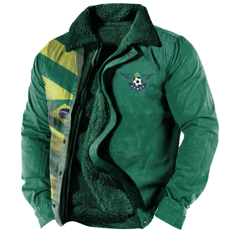 Men's Vintage Casual Football Cup Print Fleece Jacket